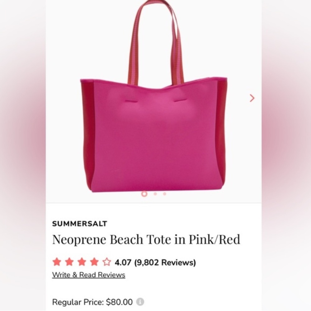 Brand New funfabfit Summersalt neoprene beach tote bag in pink and red